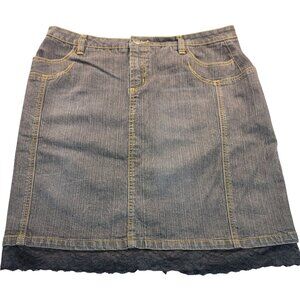 Thalia Sodi Knee Length Denim Skirt w/Black Lace Trim on Hem Y2K 15/16